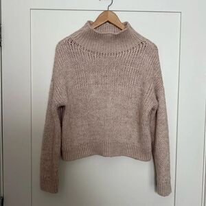 Lovers + Friends Sweater Womens Sz S Pink Chunky Knit Cropped Mock Neck Boho